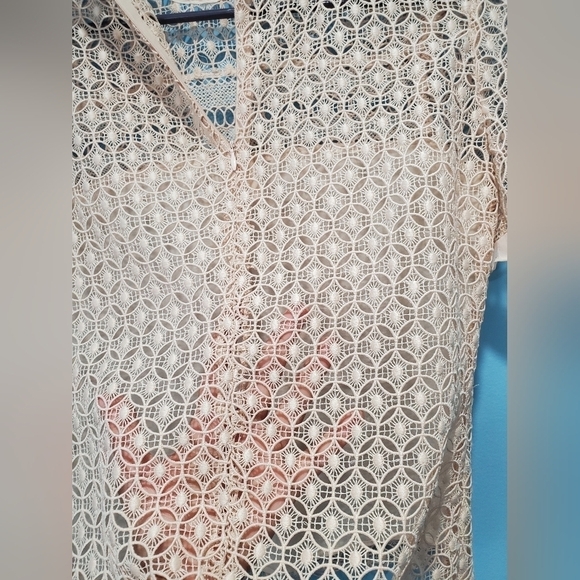 Zara Crochet Blush Pink High Neck Top. Ruffle Detail Front Lined Sz S. - Picture 5 of 9